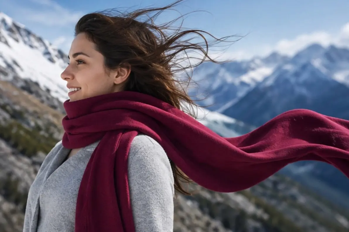 Écharpe à la montagne en entreprise en hiver