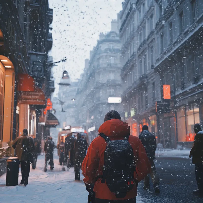 Une personne à Paris, avec des vêtements personnalisé pour l'hiver