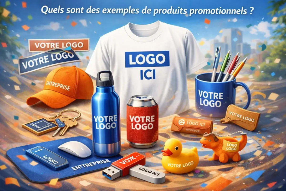 Personnalisable avec le nom ou le logo d'une entreprise, tous les objets sont personnalisables. Ils sont utilisés à des fins promotionnelles. Les tshirts, les porte-clés, les as les casquettes, des autocollants pour pare-chocs, des stylos, des porte-canettes et gourdes, des tasses, des tshirts, mais également des jouets ou des clés USB, des tapis de souris, sont promotionnelles.