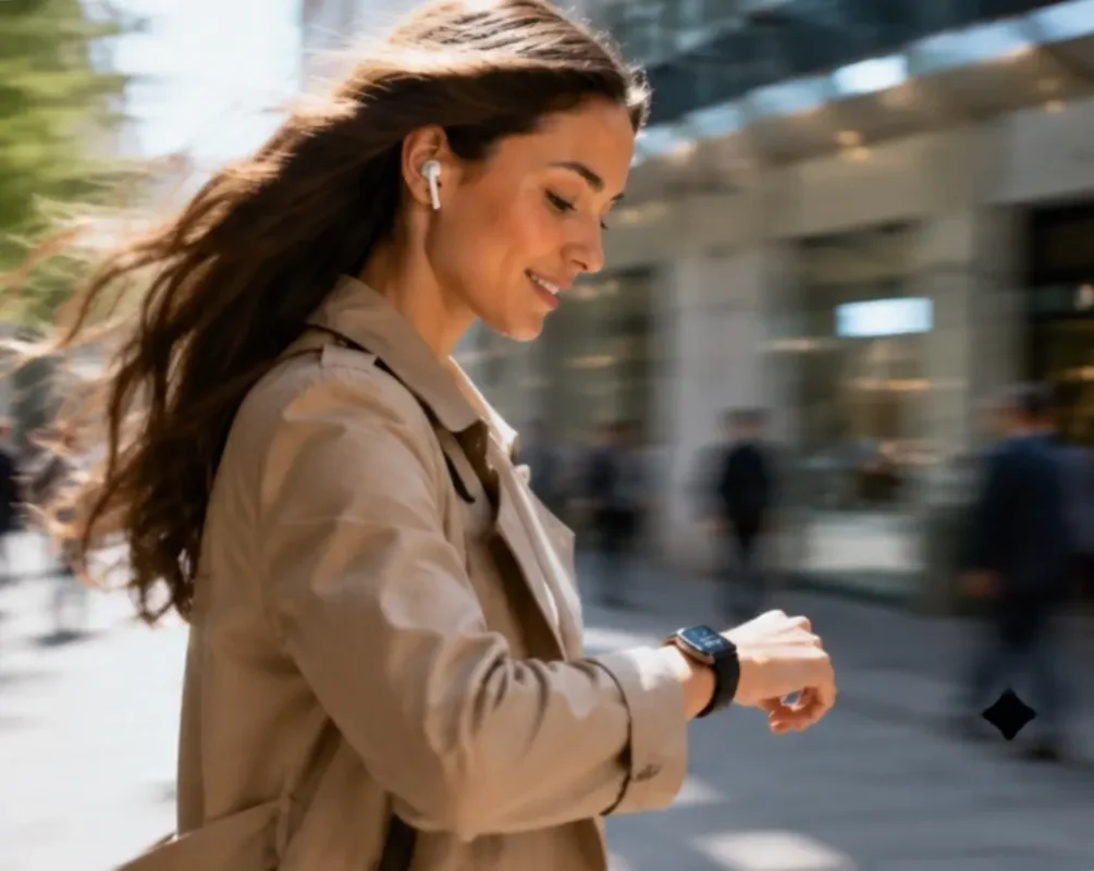 Une personne avec des goodies connecté